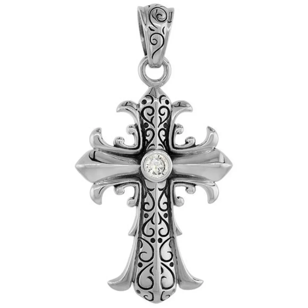 Sterling Silver Fleur De Lis Cross Pendant